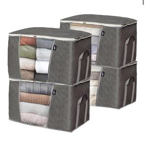 Charcoal Foldable Fabric Storage Organizer Bags 4 Piece Set NEW